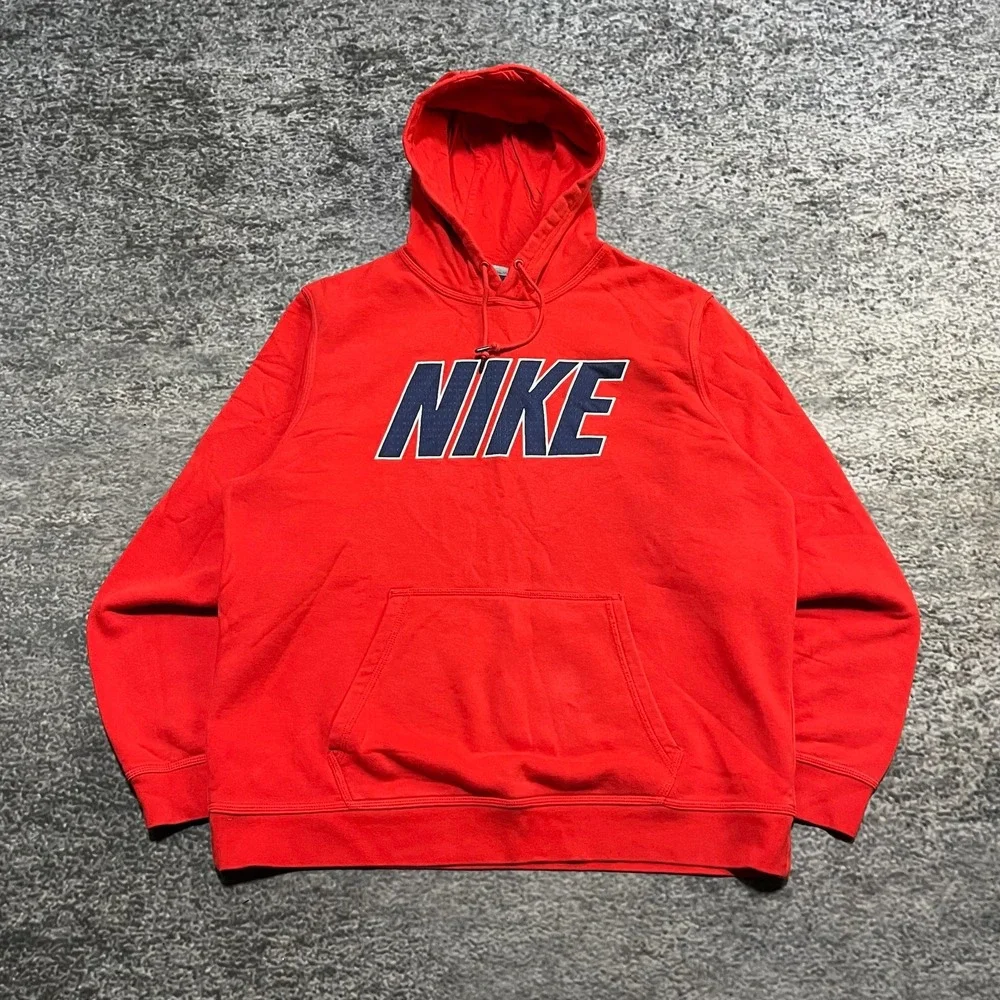 Vintage Y2K Nike Hoodie Mens XL Red Spell Out Sportswear‎ Pullover Sweatshirt